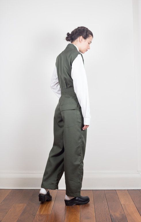 Cut-Off Sleeve Jumpsuit Wool Twill Olive