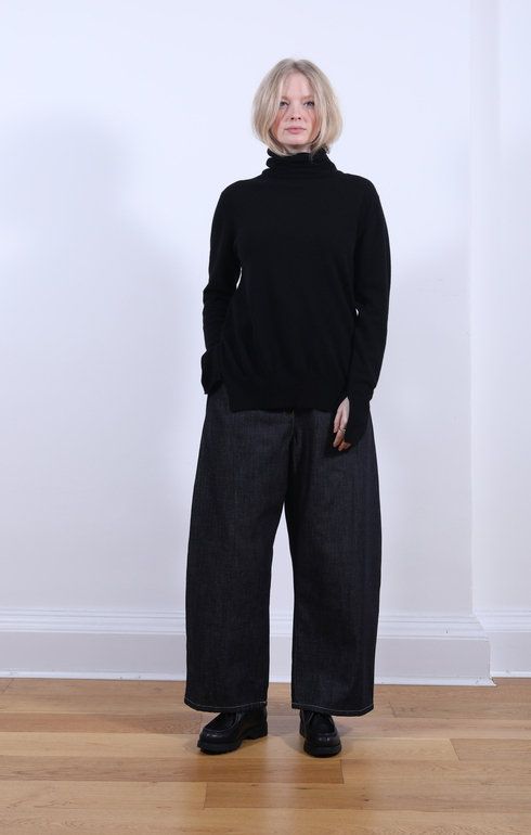 Side Split Roll Neck Black