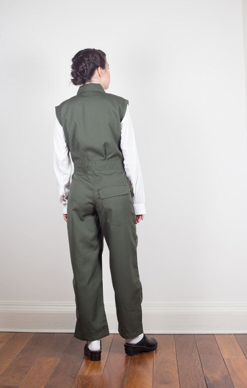 Cut-Off Sleeve Jumpsuit Wool Twill Olive