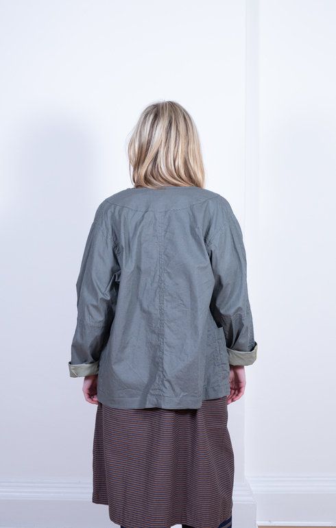 Collarless Jacket Olive