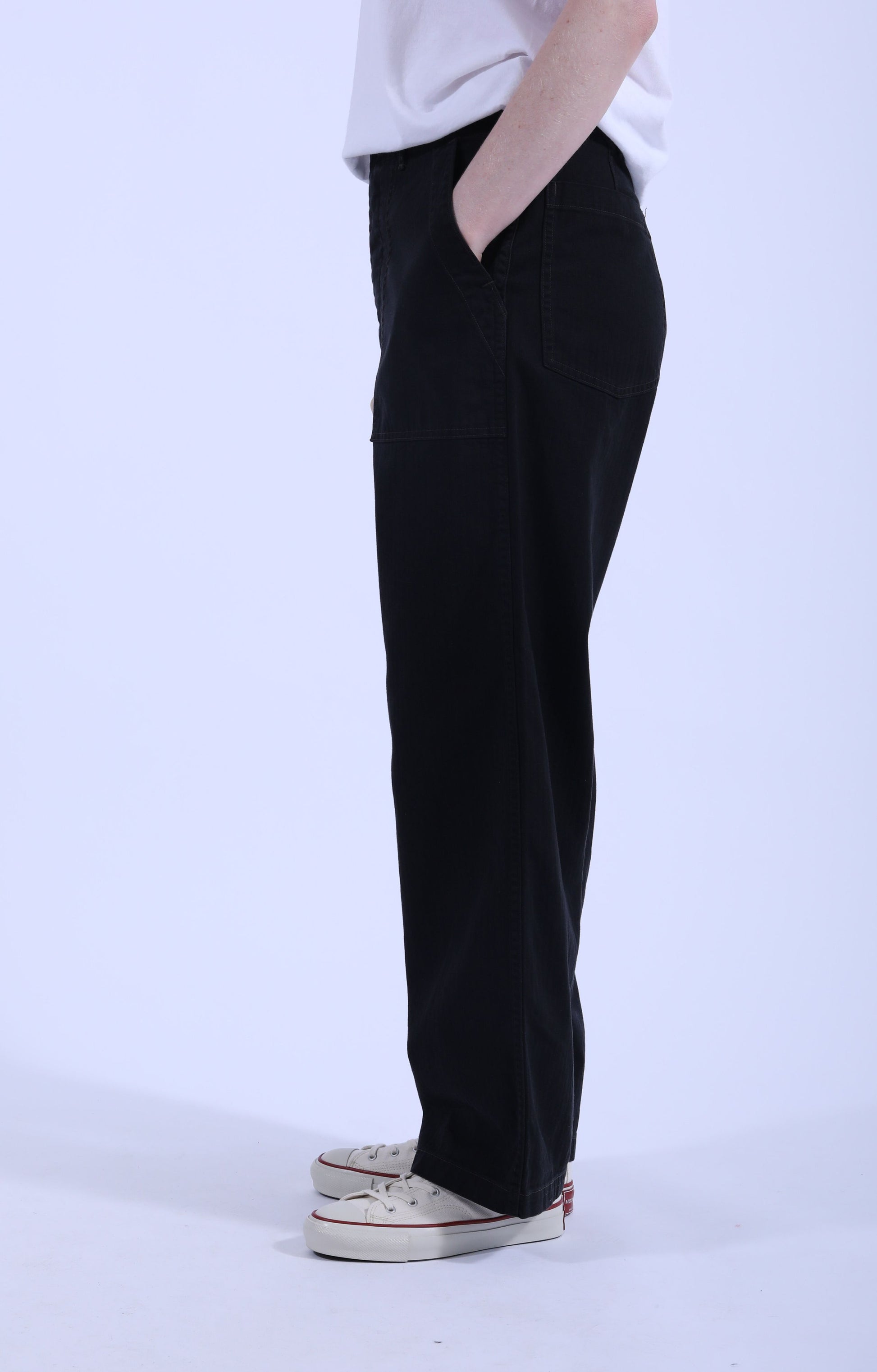 Herringbone Twill Summer Fatigue Pants Black