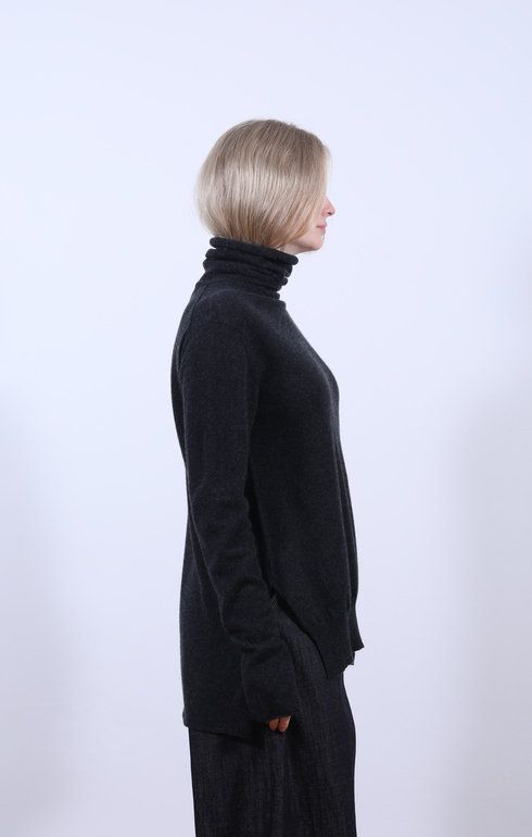 Side Split Roll Neck Charcoal