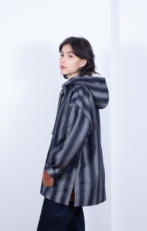 Japanese Woven Stripe Hoody Indigo