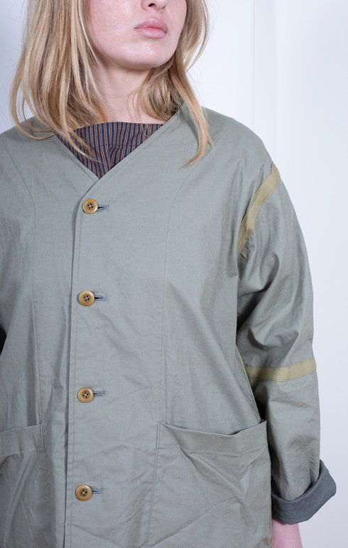 Collarless Jacket Olive