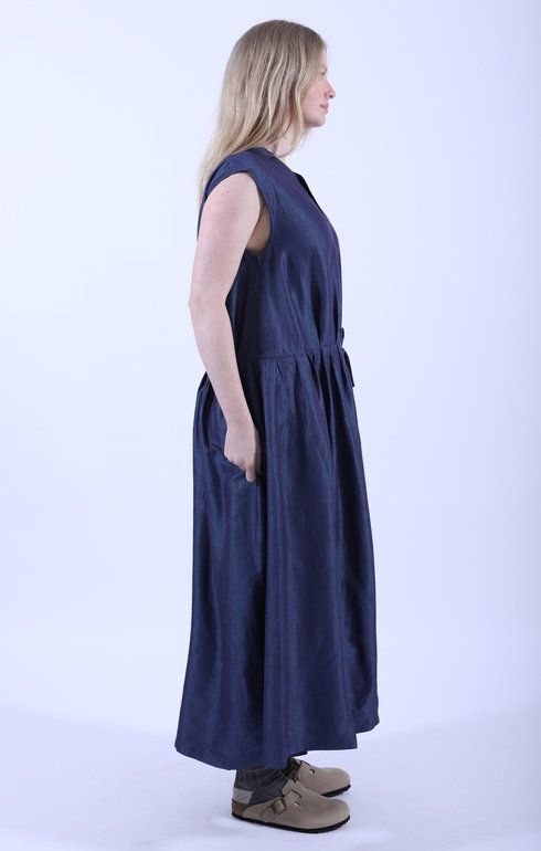 Sleeveless Drawstring Gather Dress Blue