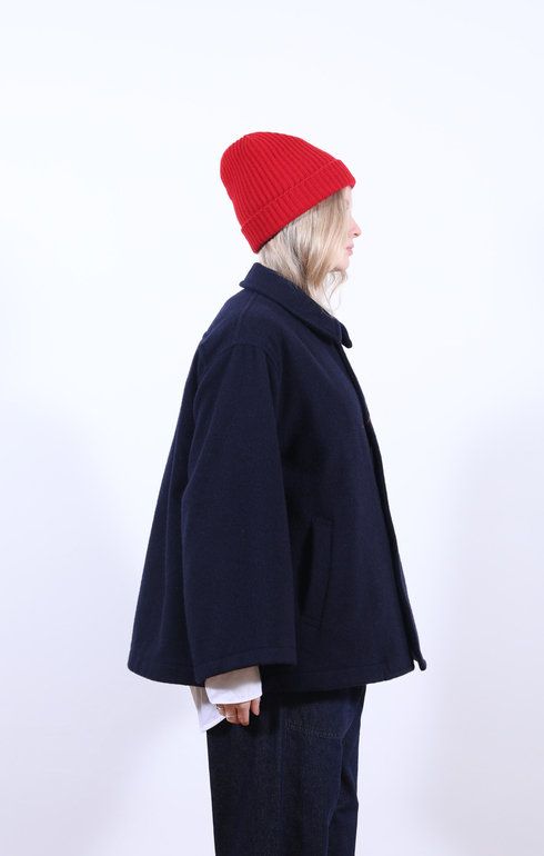 Gathered Jacket Wool Pile Navy