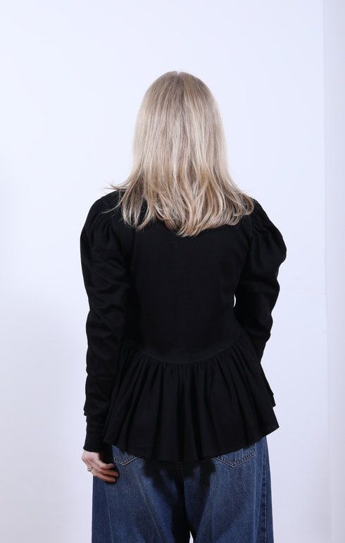 Ribbed Puff Sleeve Pullover Tee Black