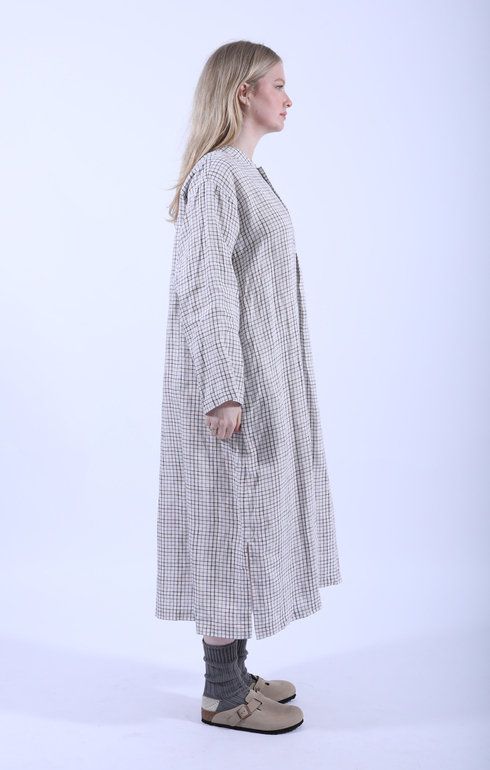 Stand Collar Caftan Shirt Dress White/Wine