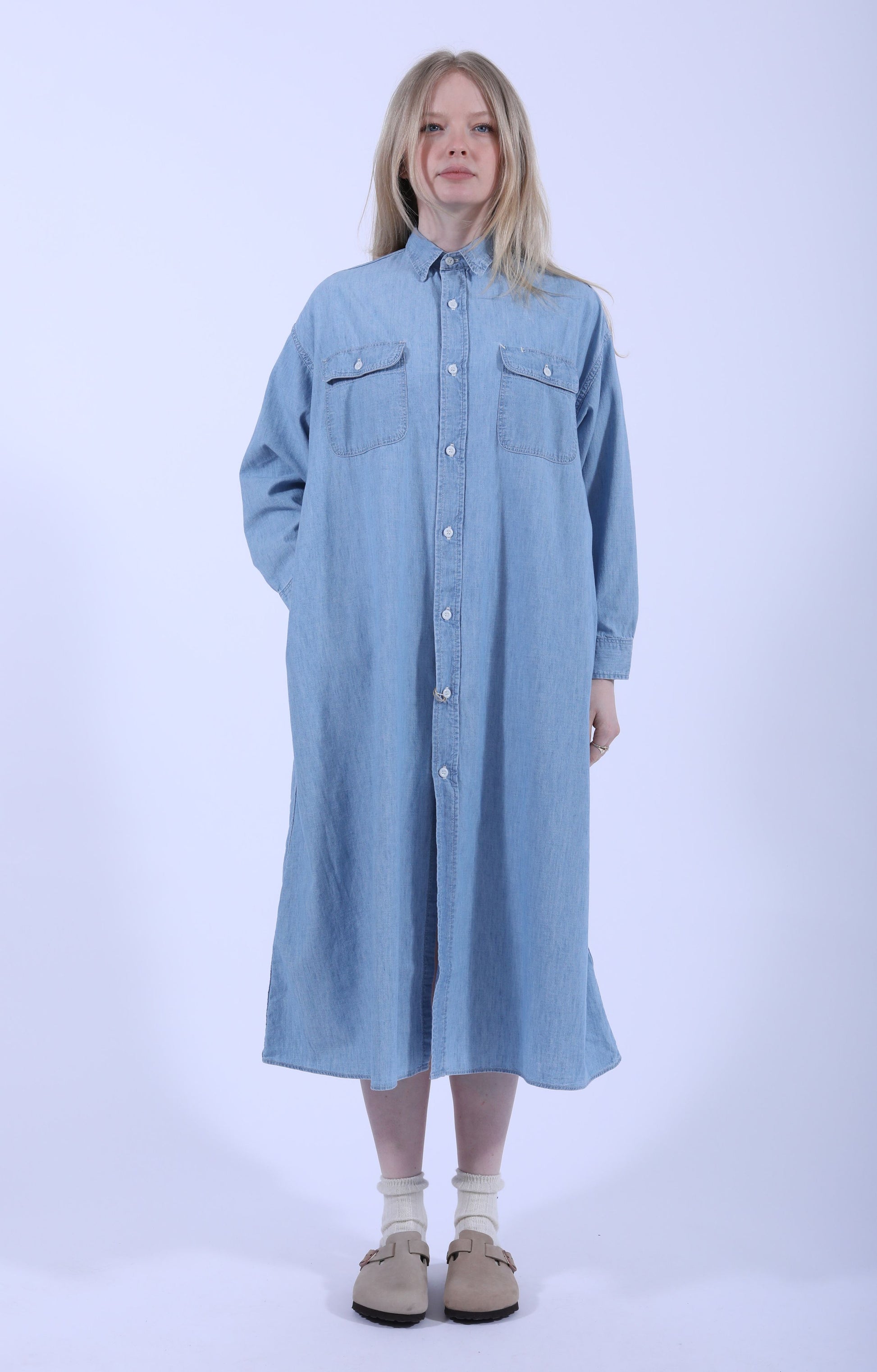 Long Chambray Work Shirt Dress