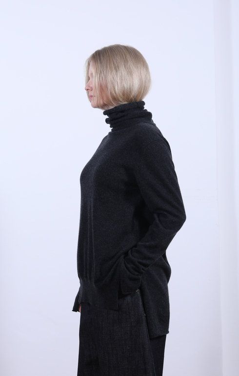 Side Split Roll Neck Charcoal