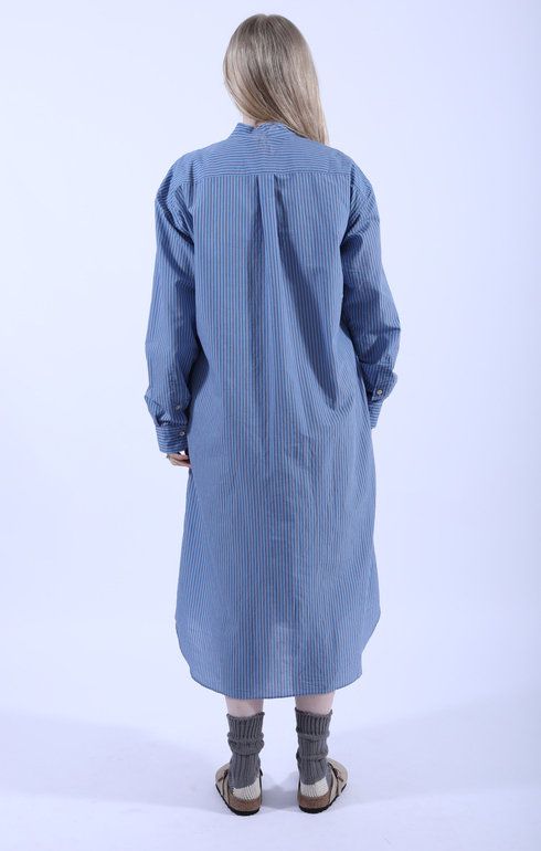 Baggy Fit Band Collar Shirt Dress Blue