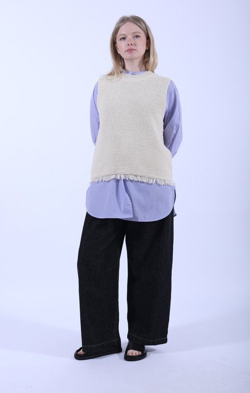 Cici Granded Collar Shirt Blue/White