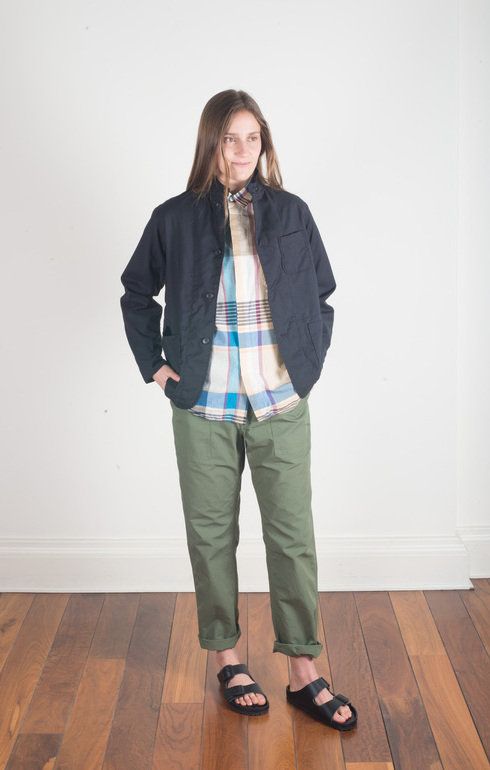 Short Collar Shirt Khaki Plaid