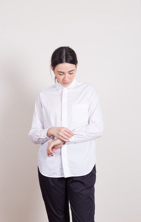 Short Collar Shirt White Poplin