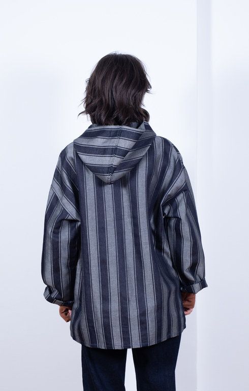 Japanese Woven Stripe Hoody Indigo