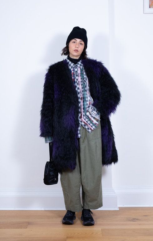Gown Coat Acrylic Fur/Blurred Dot Black