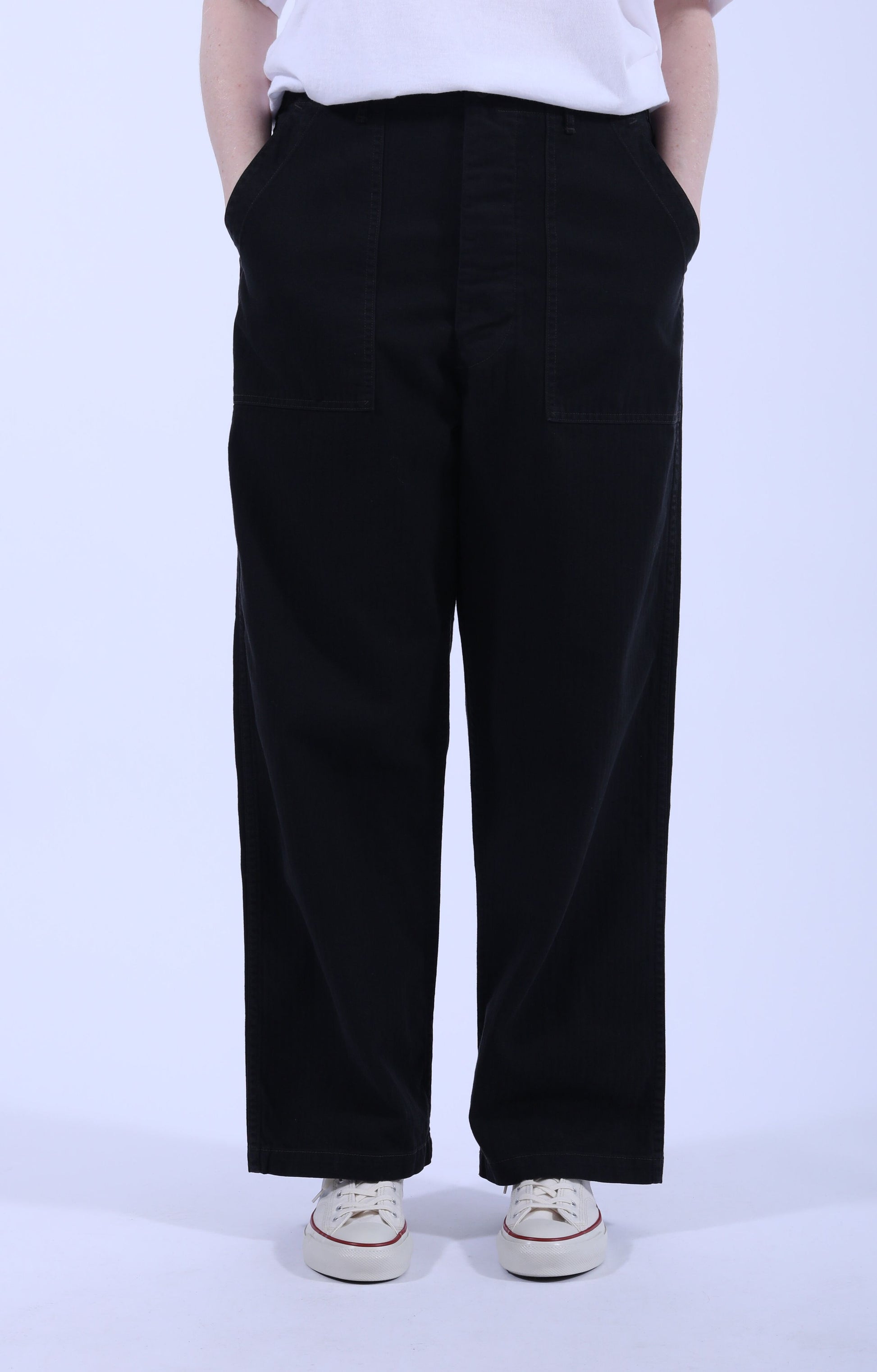 Herringbone Twill Summer Fatigue Pants Black