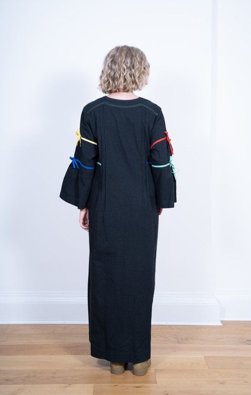 Color Tapes Long Dress Black