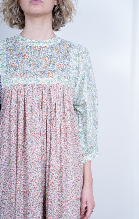 Puff Sleeve Long Dress Flower Beige