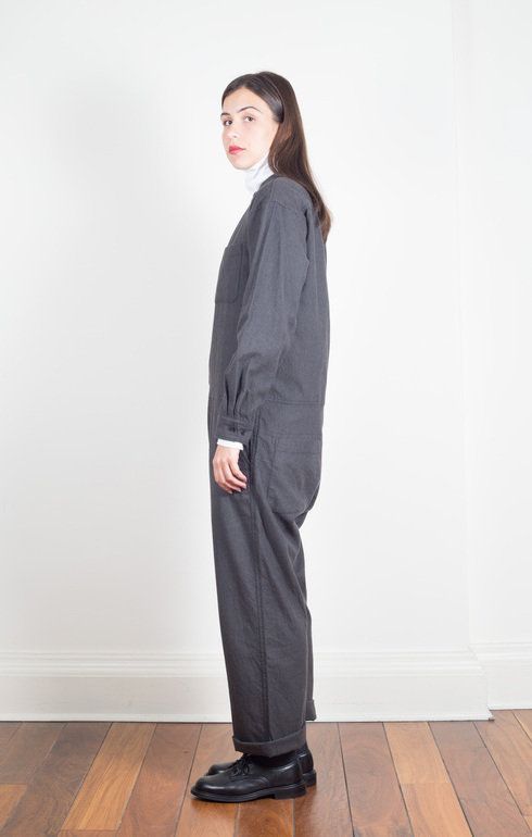 Band Collar All-In-One Suit Charcoal