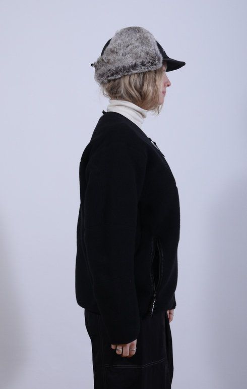 Wool Fleece Cardigan Black