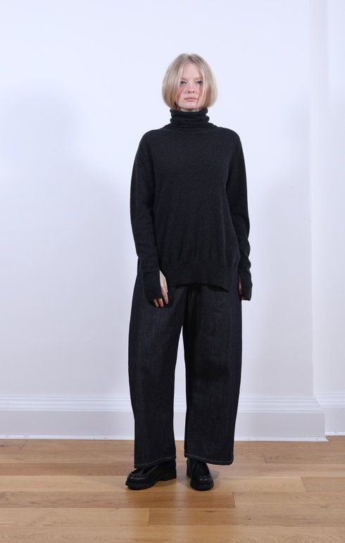 Side Split Roll Neck Charcoal