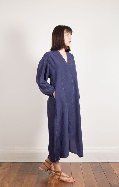 Side Split Silk Dress Midnight