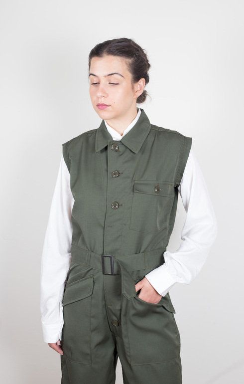 Cut-Off Sleeve Jumpsuit Wool Twill Olive