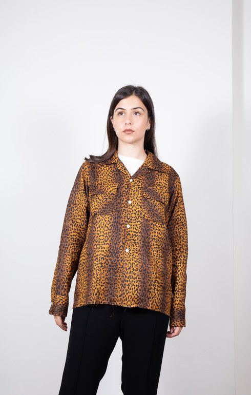 Cut-Off Bottom Classic Shirt Leopard Print