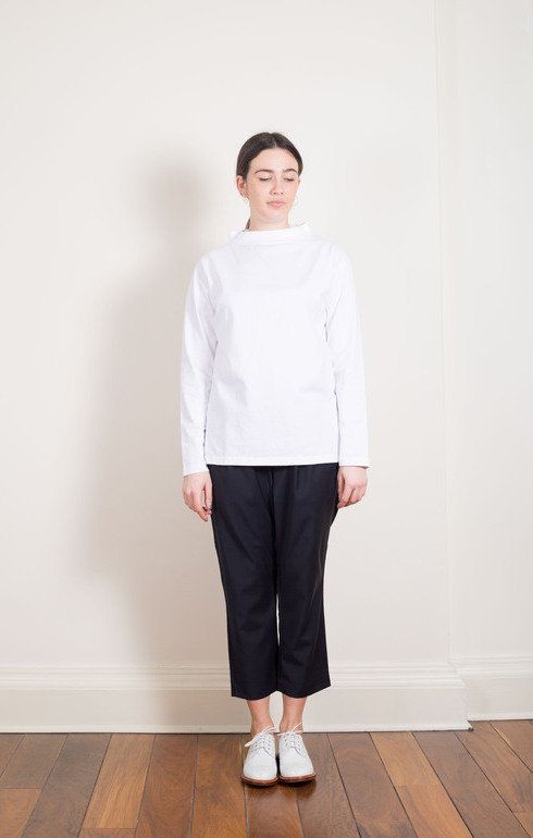 Boat Neck Big Basque Shirt White