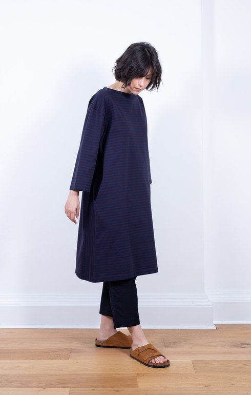Basque T Dress Border Navy/Wine