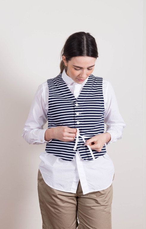 Knit Vest Cotton Navy Stripe