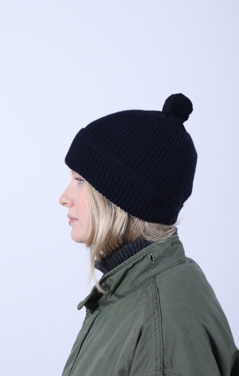 Baby Alpaca Cap w/ Pom Navy