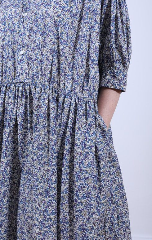 Classic Gathered Dress Liberty Print Blue Berry
