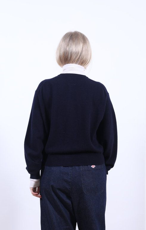 Crew Neck Cardigan D. Navy
