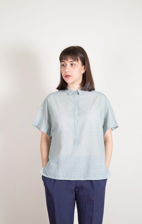 Boxy Cotton Shirt Hunter Stripe