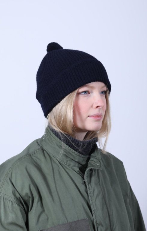 Baby Alpaca Cap w/ Pom Navy